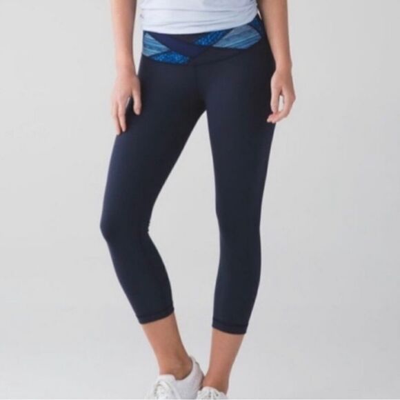 Lululemon wunder under crop patchwork waistband capri legging size 4 - Picture 1 of 5